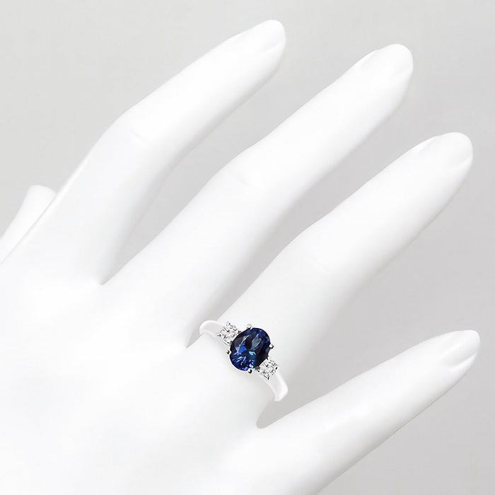 VossAgin - 2.00 CTW Lab Created Oval Blue Sapphire & Diamond 3-Stone Engagement Ring in 14kt Gold - 8.5