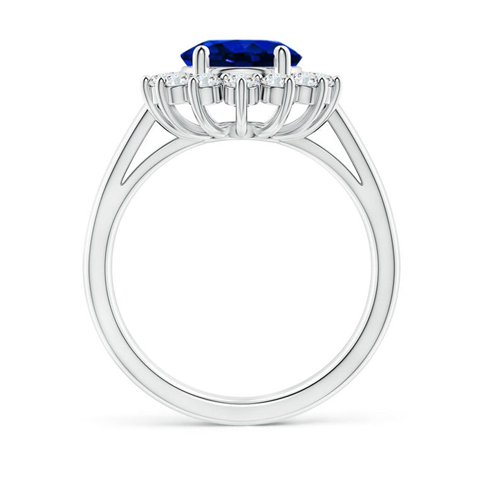 VossAgin - Princess Diana Inspired 3.00CTW AGI Certified G/VS Lab-Grown Sapphire and Diamond Halo Ring in 14K White Gold - 8.5
