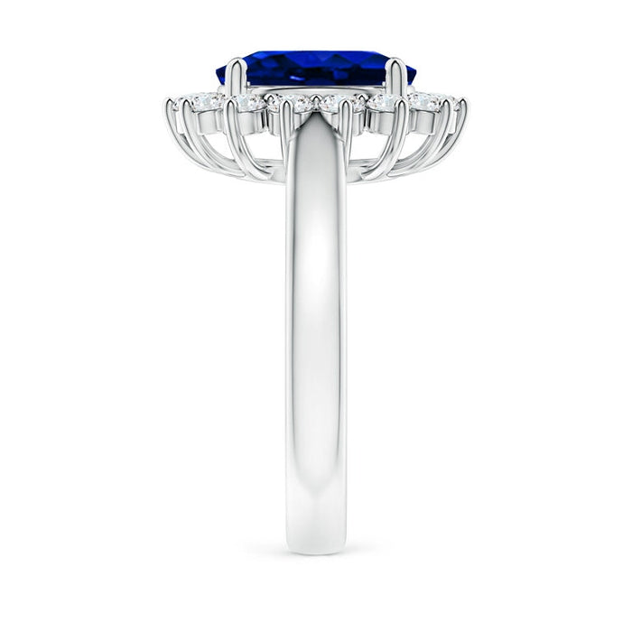 VossAgin - Princess Diana Inspired 3.00CTW AGI Certified G/VS Lab-Grown Sapphire and Diamond Halo Ring in 14K White Gold - 8.5