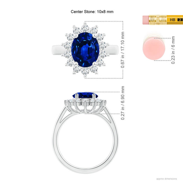 VossAgin - Princess Diana Inspired 3.00CTW AGI Certified G/VS Lab-Grown Sapphire and Diamond Halo Ring in 14K White Gold - 8.5