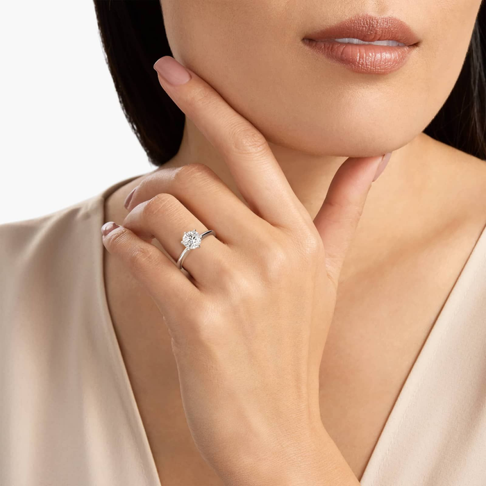 VossAgin - 3.00 CTW AGI Certified Round Lab Grown Diamond Six Prong Solitaire Engagement Ring - F-VS Clarity in 14K White Gold - 8.5