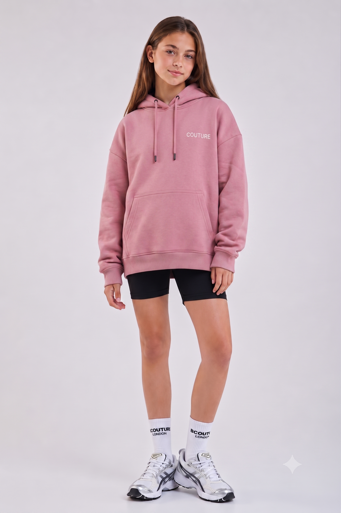 VXN Girls Cycling Shorts, Hoodie & T-Shirt Set - Dusty Pink