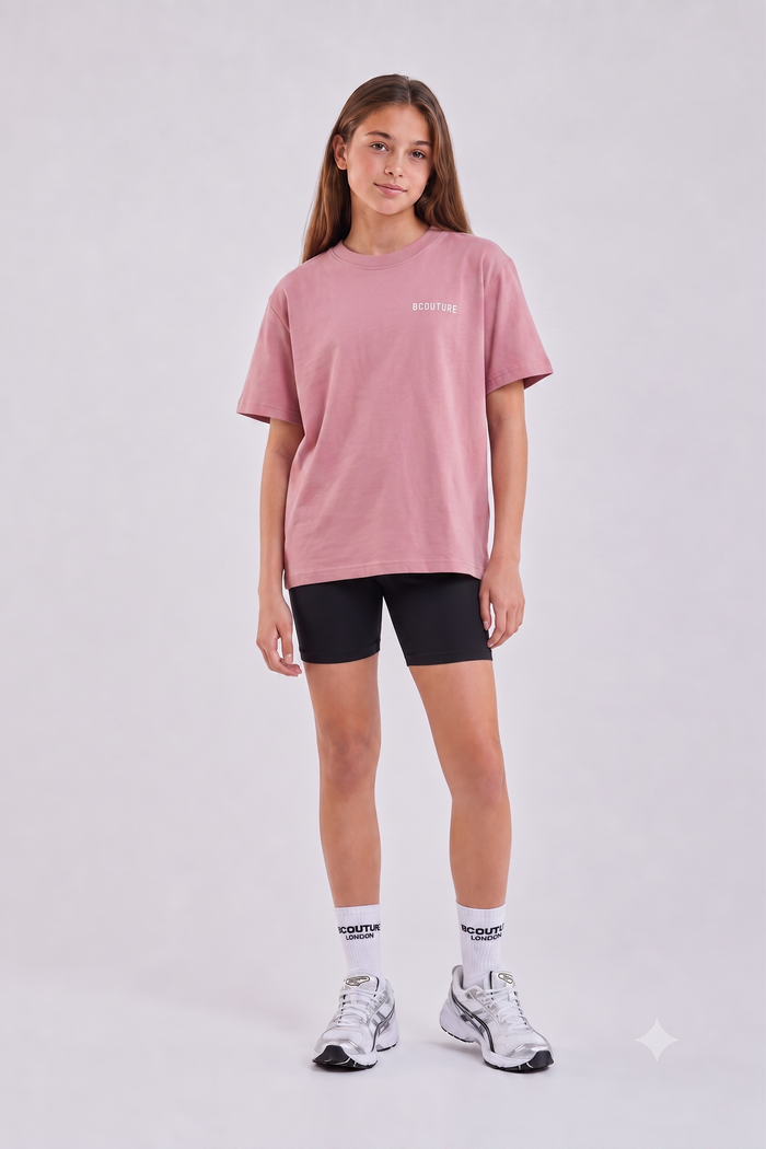 VXN Girls Cycling Shorts, Hoodie & T-Shirt Set - Dusty Pink