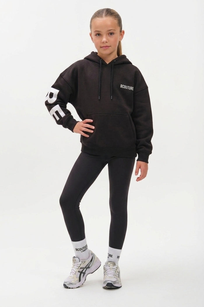 VXN Girls Leggings & Hoodie Set - Black