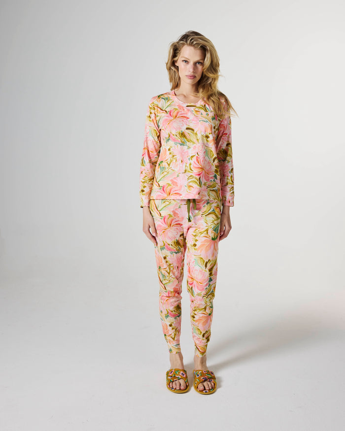Warm Floral Breeze Adult Organic Cotton Long Sleeve Pyjama Top & Slouch Pant Set