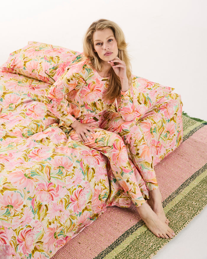 Warm Floral Breeze Adult Organic Cotton Long Sleeve Pyjama Top & Slouch Pant Set