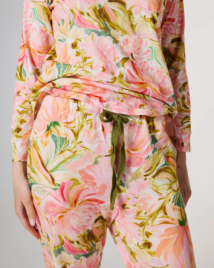 Warm Floral Breeze Adult Organic Cotton Long Sleeve Pyjama Top & Slouch Pant Set