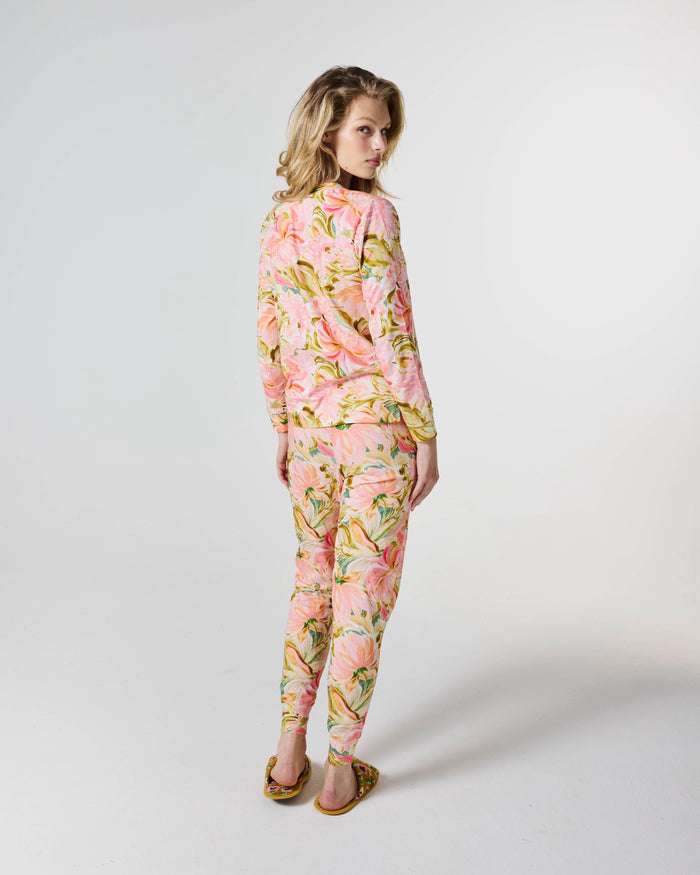Warm Floral Breeze Adult Organic Cotton Long Sleeve Pyjama Top & Slouch Pant Set