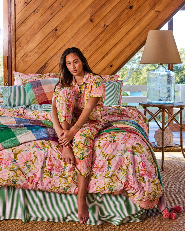 Warm Floral Breeze Adult Organic Cotton Short Sleeve Shirt & Pant Pyjama Set