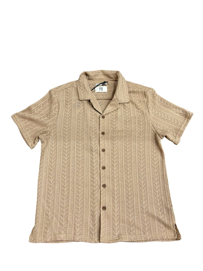 Wells Vertical Jacquard Crochet Button Up Shirt