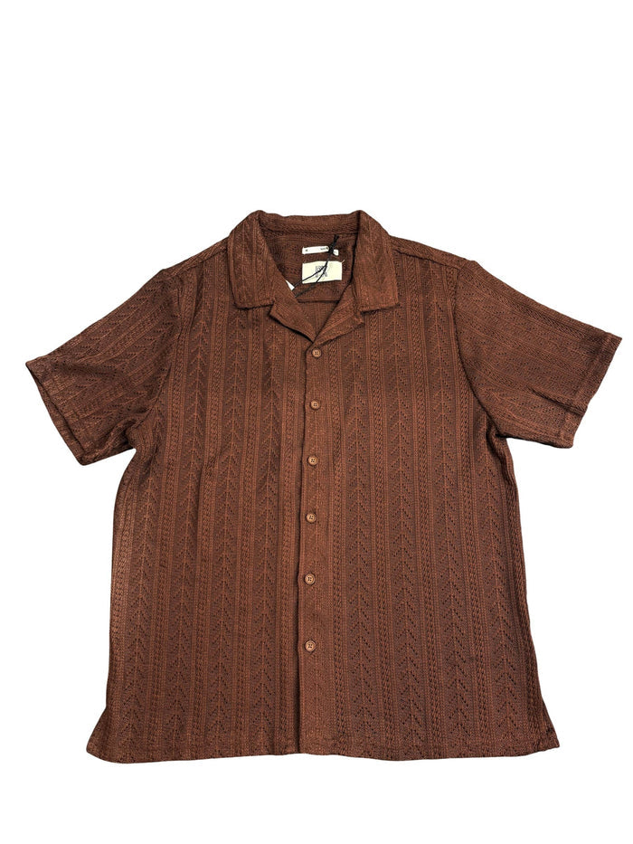 Wells Vertical Jacquard Crochet Button Up Shirt