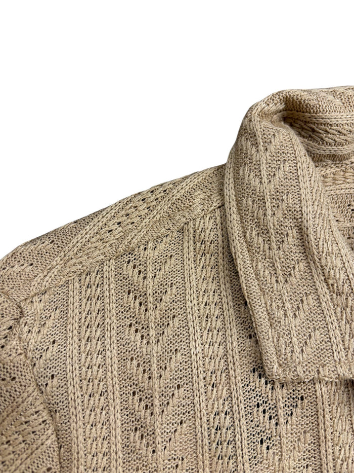 Wells Vertical Jacquard Crochet Button Up Shirt