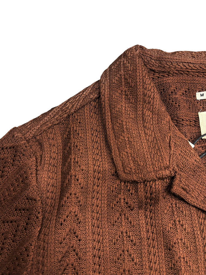Wells Vertical Jacquard Crochet Button Up Shirt