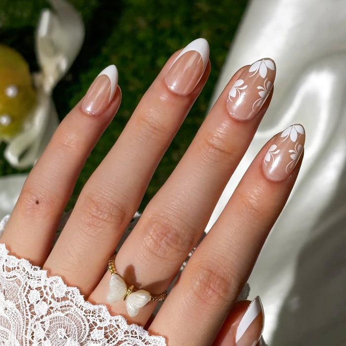 White Flower French Soft Gel Press-On Nails