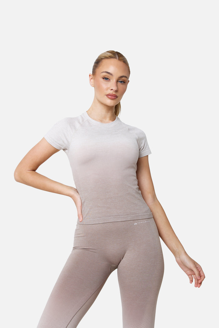 Womens Evocurve Seamless Tee - Pebble Stone / Pale Taupe / Frosted Ridge