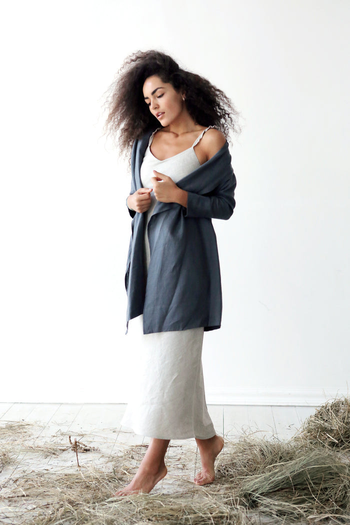 Women's Linen Cardigan DALEA in Dark grey