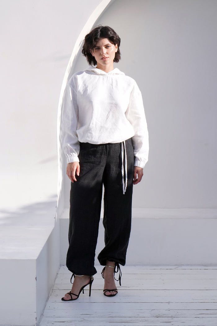 Women's Linen Hoodie with Ties LAMIA in White