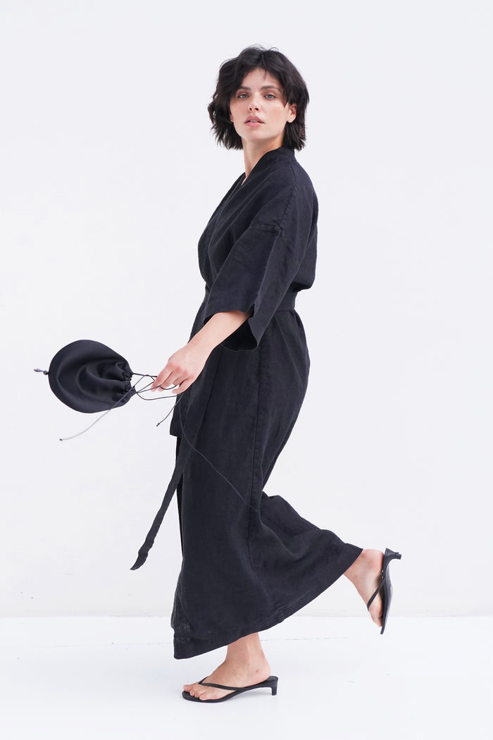Women’s Linen Kimono ALTEA LONG in Black