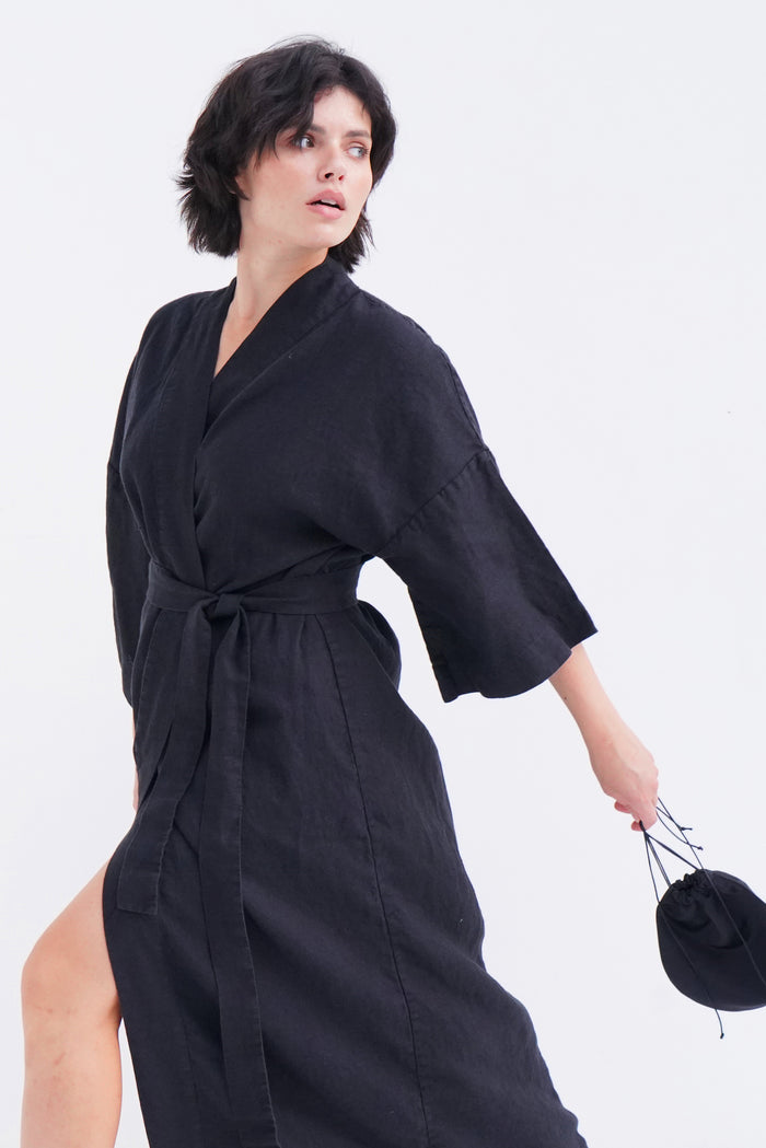 Women’s Linen Kimono ALTEA LONG in Black