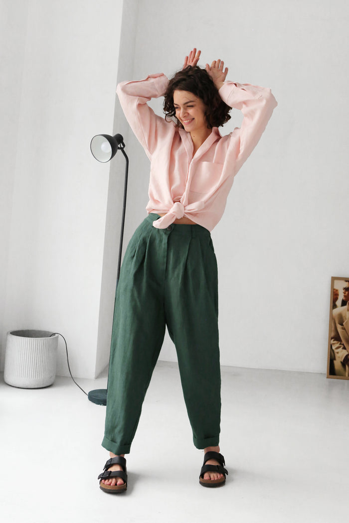Women’s Linen Pants with Pleats CEDAR - IN STOCK