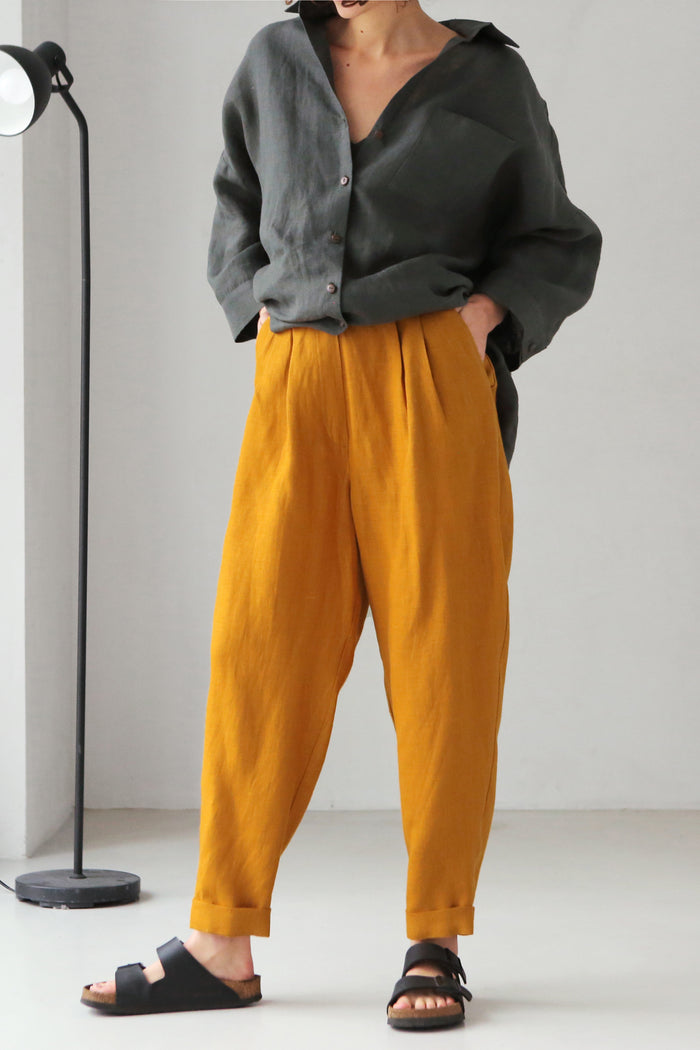 Women’s Linen Pants with Pleats CEDAR - IN STOCK