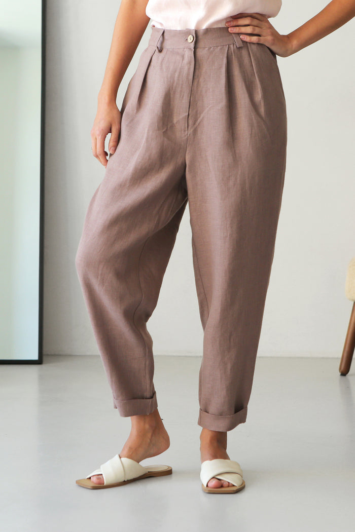Women’s Linen Pants with Pleats CEDAR - IN STOCK