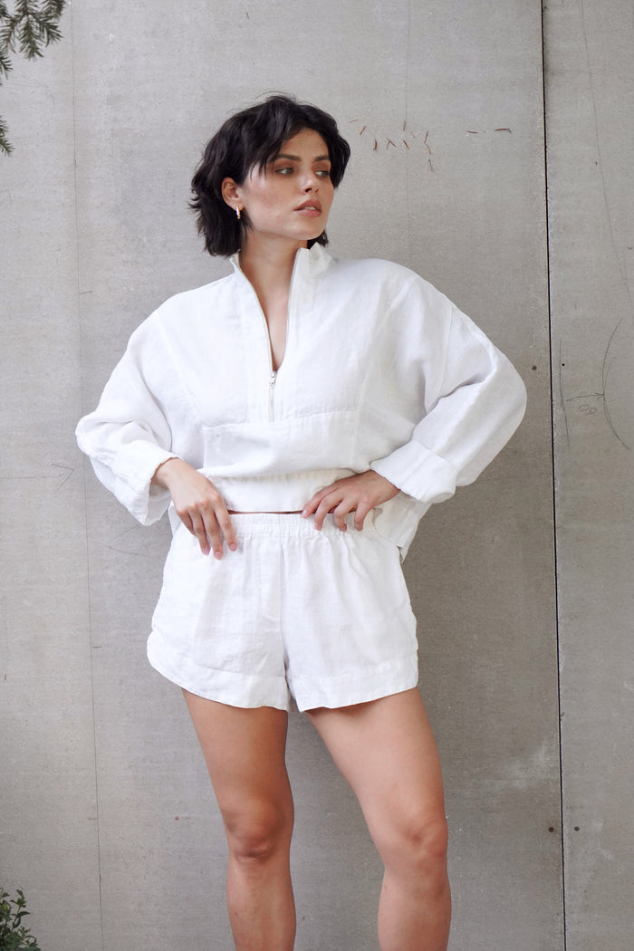 Women’s Linen Shorts with Pockets LEMON in White