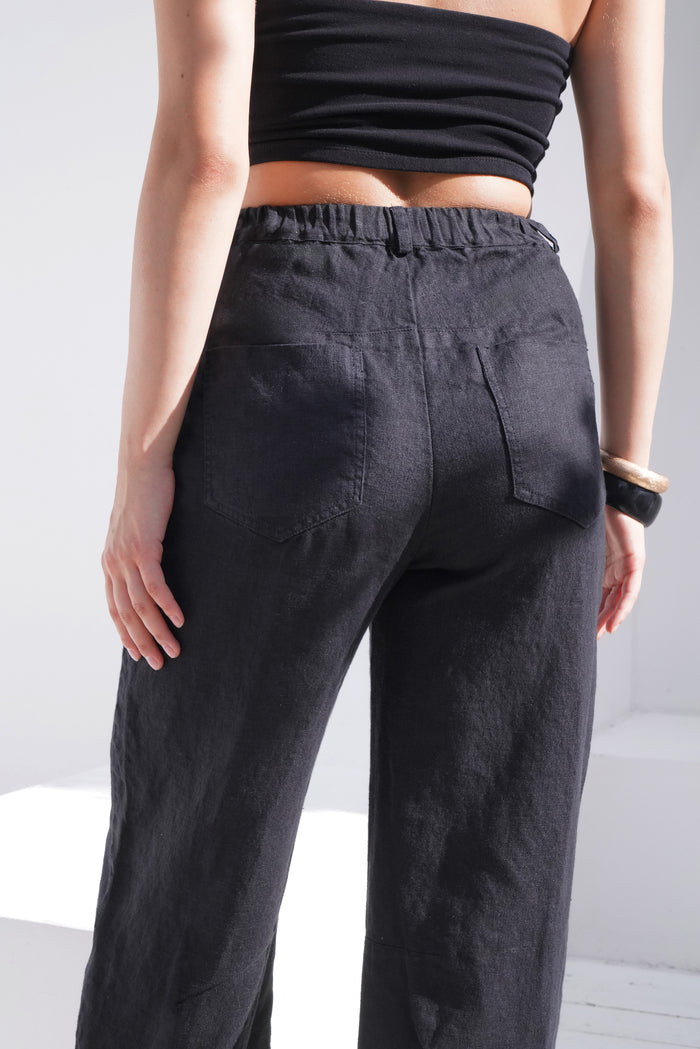 Women’s Linen Straight-Leg Pants MENTA in Black