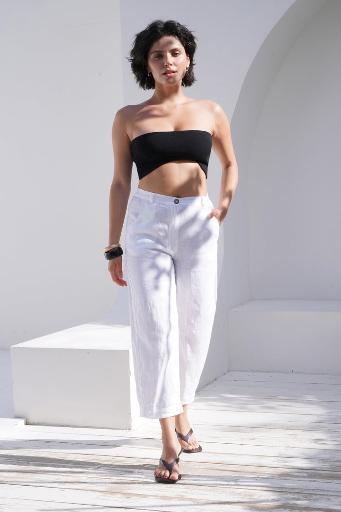 Women’s Linen Straight-Leg Pants MENTA in White