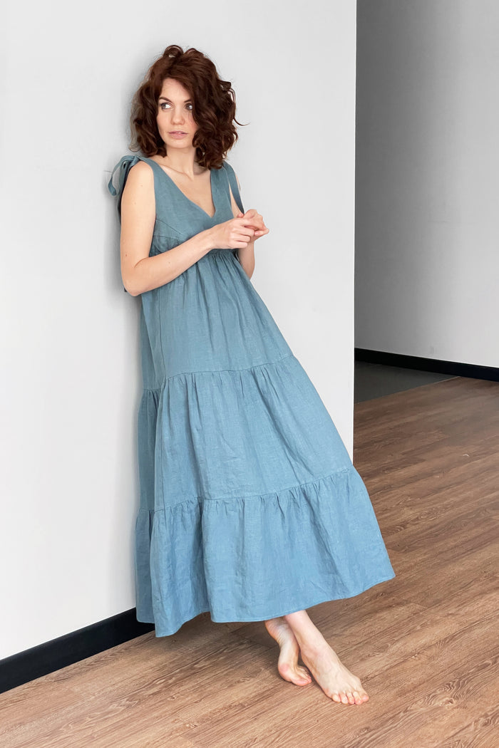 Women's Linen Sundress MELIA in Blue grey