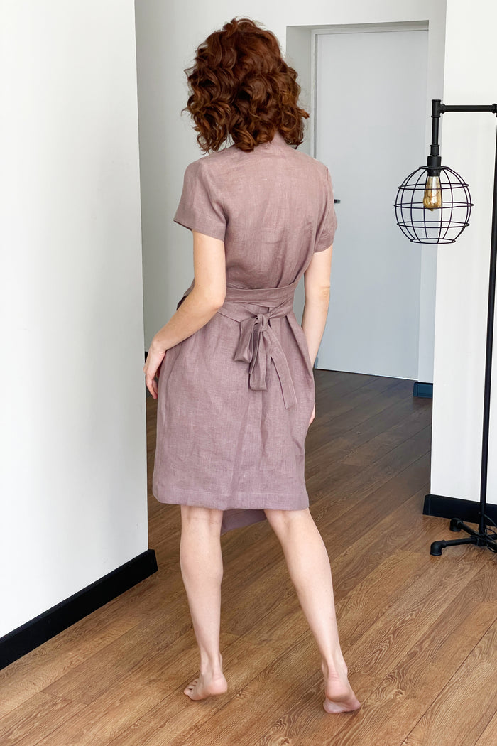 Women's Linen Wrap Dress ALOE in Latte