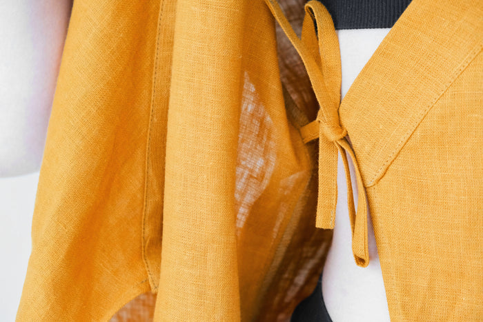 Women's Linen Wrap Dress ALOE in Saffron