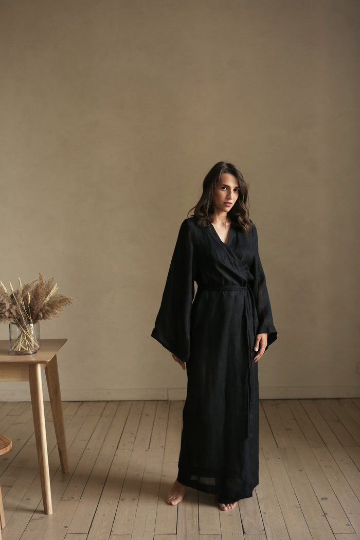 Women’s Long Linen Kimono KAYA in Transparent - IN STOCK