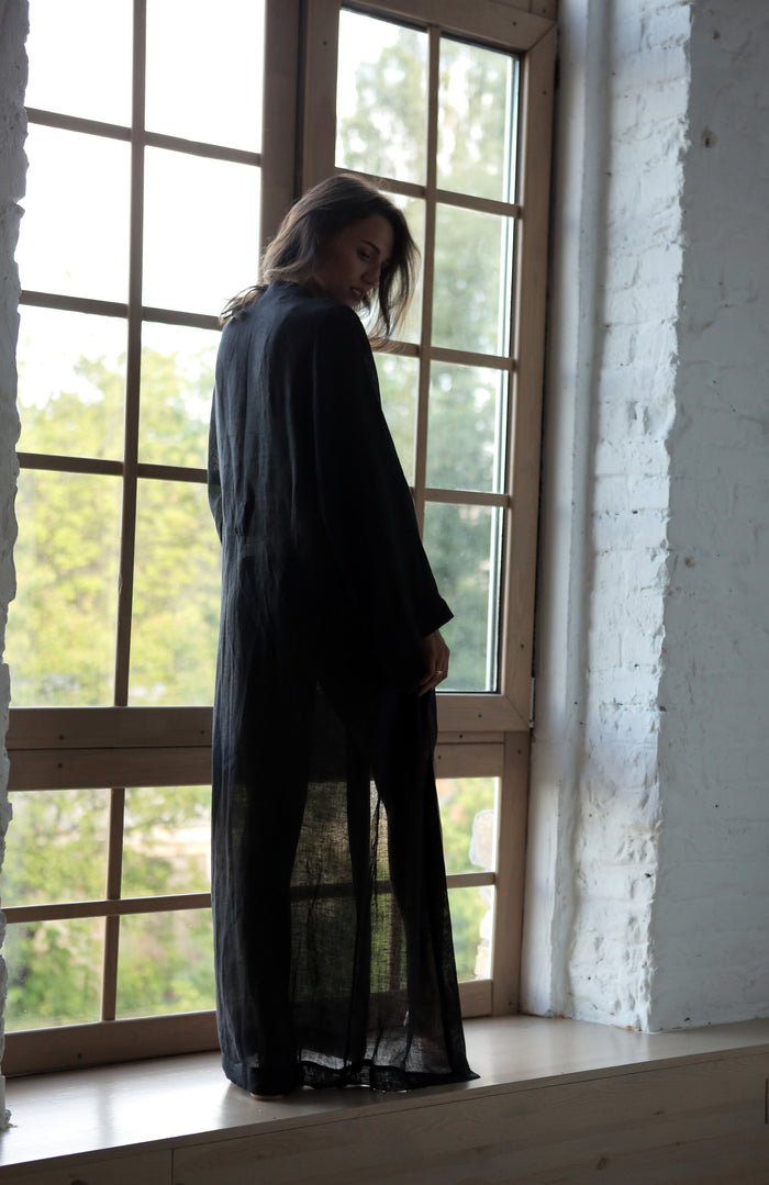Women’s Long Linen Kimono KAYA in Transparent - IN STOCK