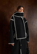 Wool Blanket Stitch Belted Longline Coat