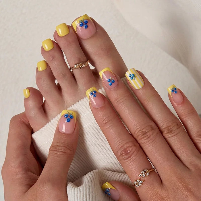 Yellow Square French Nails