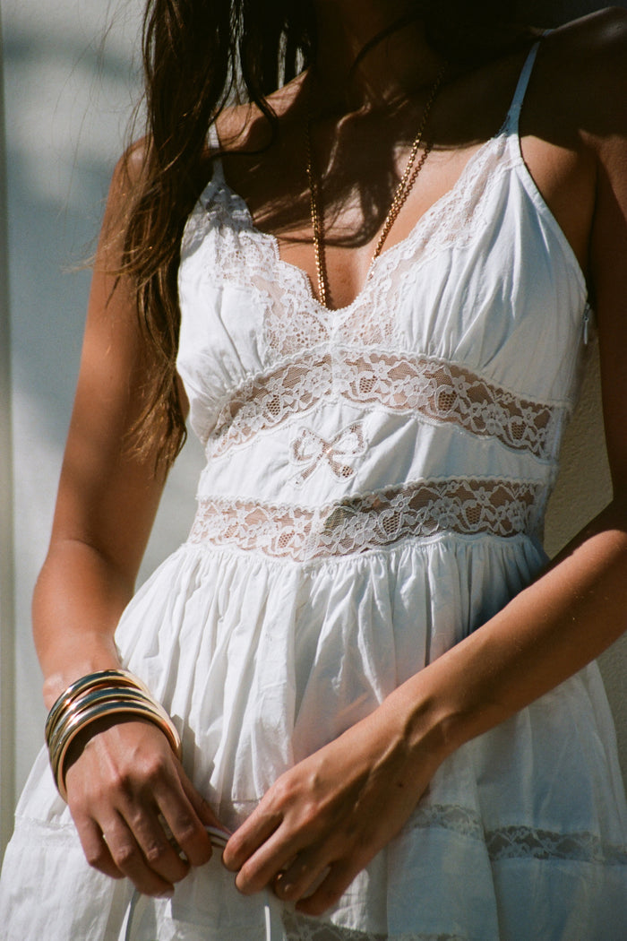 Zima Cotton Lace Bow Mini Dress - OPTIC WHITE