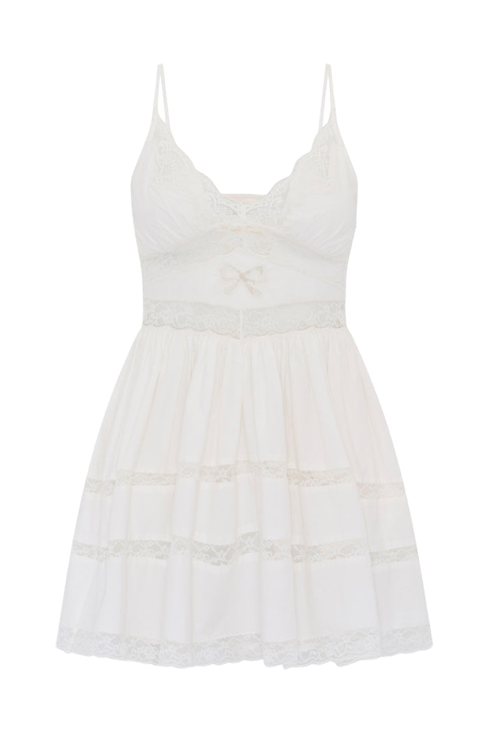 Zima Cotton Lace Bow Mini Dress - OPTIC WHITE